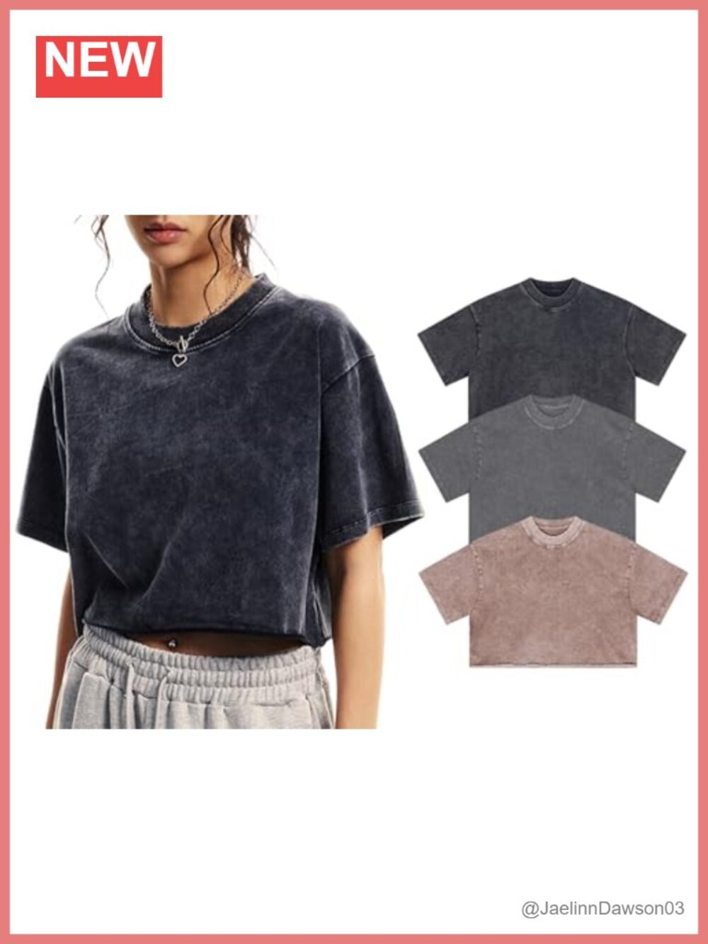 Oversized Vintage Acid Wash Cotton Crop Tee Short Sleeve Grunge Top